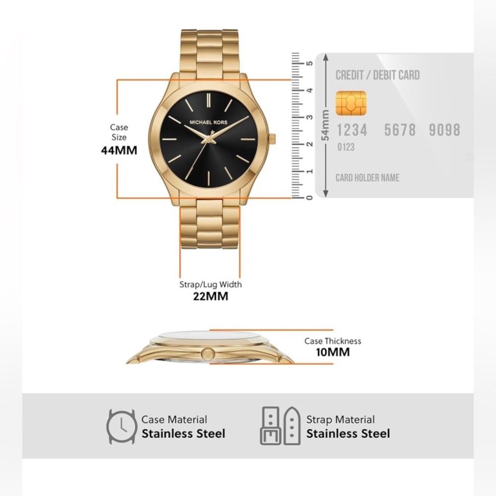 MICHAEL KORS Men’s Slim Runway Gold Tone Watch - Picture 2 of 2